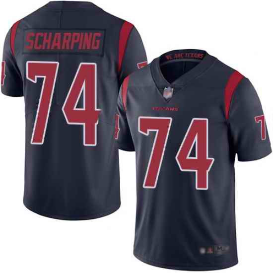 Texans 74 Max Scharping Navy Blue Men Stitched Football Limited Rush Jersey
